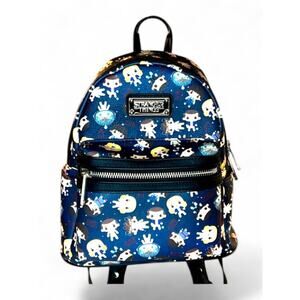 Loungefly Stranger Things Chibi AOP Mini Backpack Blue Faux Leather Collectible